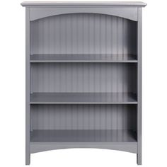 a grey bookcase with three shelves