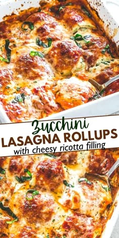 lasagna rolls with cheesy ricotta filling in a casserole dish