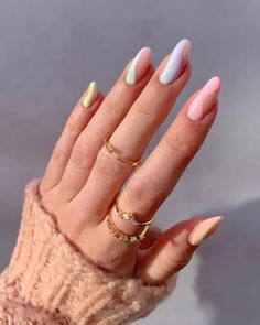 Nails And Rings, Cotton Candy Nails, Pastel Nails Designs, Spring Acrylic Nails, Cute Spring Nails, Summer Acrylic Nails, Pastel Nails