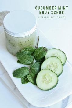 Cool Off with Refreshing, DIY Cucumber Mint Body Scrub after a day spent in the summer sun. Make this garden fresh homemade body scrub with just six natural ingredients! Mint Body Scrub, Coconut Health, Coconut Oil Body Scrub, Organic Body Scrub, Cucumber On Eyes, Fresh Cucumber, Salt Body Scrub, Coffee Body Scrub