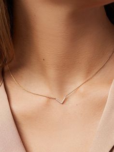 V-Necklace - Vida | Ana Luisa Jewelry Gemstone Initial Pendant Necklace, Minimalist Everyday Jewelry With Pave Setting, Minimalist Necklace With Pave Setting As Gift, Jewelry Necklace Simple, V Model, Gold Minimalist Jewelry, Neck Pieces Jewelry, Minimalist Necklace Gold, Pretty Jewelry Necklaces