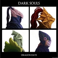 four different types of dragon heads with the caption dark soul