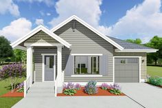 this is an artist's rendering of a small house in the suburbs with landscaping