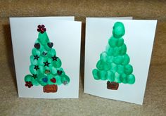 two handmade christmas cards with trees on them