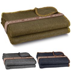 three different colors of blankets with zippers on each side and one folded over the other