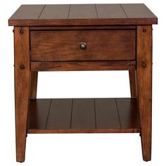 Lake House End Table - QK1084463_LIBF_PRI_OL Rustic Hallway Table, End Tables Living Room, Rustic Hallway, Oak End Tables, Glass Top End Tables, Tables Living Room, Brass Knob, Drawer Glides