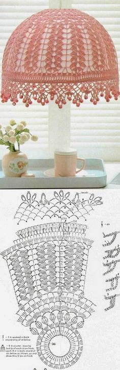 an image of a lamp made out of crocheted yarn and doily on a table