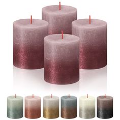 six candles with different colors and sizes