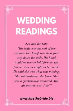 a pink background with the words wedding readings