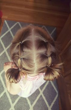 easy hairstyles to do yourself, two braids ending in small buns, grey carpet, blonde hair Cute Toddler Hairstyles, A Pony, Two Braids