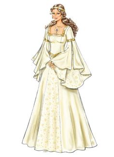 Butterick 4571 Medieval Flared Floor-Length Gown Costume | Etsy Middle Ages Dress, Medieval Dress Pattern, Fashion Design Inspiration, Costume Sewing Patterns, Costume Patterns, Dress Drawing, Medieval Dress, Fairytale Dress, فستان سهرة