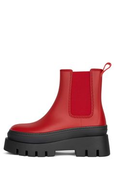 RAIN-STORM Jeffrey Campbell Red Black 6 Platforms Sneakers, Seattle Fashion, Heeled Rain Boots, Chelsea Rain Boots, Rain Storm, Future Style, 2024 Style, Red Boots, Jeffrey Campbell Shoes