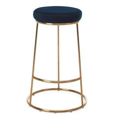 a gold bar stool with a teal seat and backrest on a white background