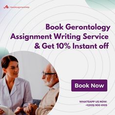 a man and woman talking to each other while sitting at a desk with the text book geronlogy assignment writing service & get 10 % instant off