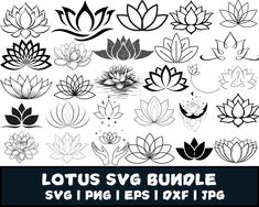 lotus svg bundle with flowers and leaves in black and white, includes water lilies