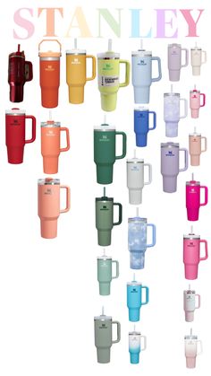 many different colored mugs with handles and handles on each one, all lined up in the same row