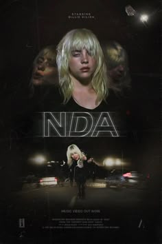 the movie poster for nda, which features an image of a blonde woman with long hair