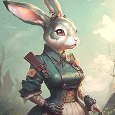 a rabbit dressed as a woman in a green dress