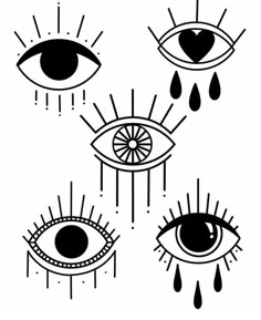 four different types of eyes with drops of water