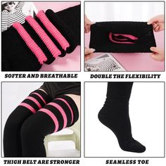 Plus Size Thigh High Socks Striped- Black & Pink Plus Size Thigh High Socks, Plus Size Thigh, Transgender Outfits, Pink Plus Size, Slouch Socks, Over The Knee Socks, Thigh High Socks, Knee Socks, Black And Pink