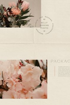 two postcards with pink flowers on them