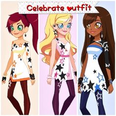 three cartoon girls with stars on their clothes and the words celebrate whifft above them