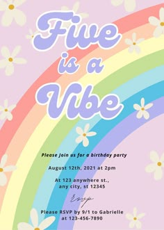 a birthday party with flowers and rainbows on the side, in pastel colors