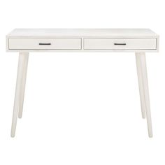 a white desk with two drawers on one side and an open drawer on the other