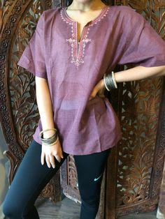 Boho Gypsy Hippy Tunic Shirt Purple Floral Embroidered Top Yoga Casual Blouse ML #mogulinterior #Tunic #Casual Long Tunic Dress, Cool For Summer, Casual Blouse Shirts, Bohemian Interiors, Bohemian Interior Design