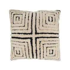 a black and white pillow with squares on it's sides, one in the middle