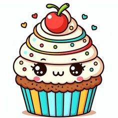 a cartoon cupcake with a cherry on top