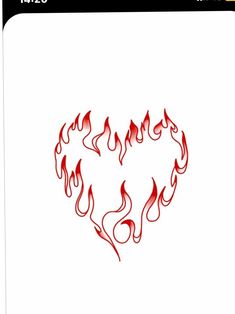 a red heart with flames drawn on it