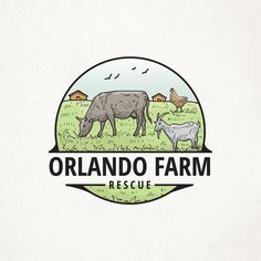 the logo for an organic farm with animals and birds on it's side,