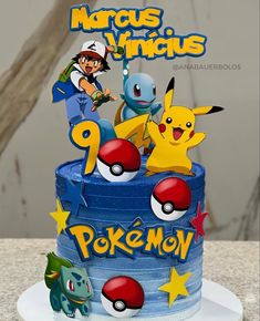 a pokemon themed birthday cake with pikachu and friends