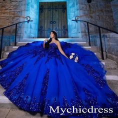 Make your Quinceanera a night to remember with our Princess Blue Dress! The ruffled design and shiny sweetheart neckline add a touch of elegance to this stunning dress. Perfect for any 15th birthday celebration, this dress will make you feel like a true princess. Catalogue: Blue Quinceanera Dresses Venues: Hall,Church,Beach / Destination,Garden / OutdoorBack Details: Lace UpSeason: Spring,Summer,Winter,FallNeckline: Sweetheart Material: Tulle+Lace appliques+SequinsSilhouette: Ball GownStyle: Vin Royal Blue Quince Dress, Sweet 16 Dresses Blue, Blue Quince Dress, Birthday Party Sweet 16, Royal Blue Quinceanera Dresses, Royal Blue Quince, Royal Blue Quinceanera, Quinceanera Themes Dresses, Blue Ball Gown