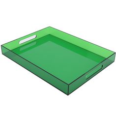 a large green tray with handles on an isolated white background for use in design projects