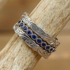 The Ginnie & Silver Falls Stacker Set Antler Bracelet, Blue Sapphire Stone, Anklet Tattoos, Silver Falls, Women's Rings, Sapphire Color, Blue Springs, Blue Jewelry, Sapphire Stone