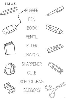 the back to school worksheet is shown with scissors, pencils and books