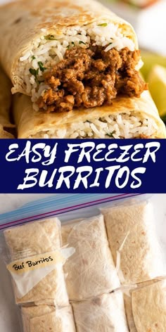 easy freeze burritos are packed in plastic bags and ready to be eaten for lunch