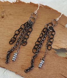 Enchanting long black mixed chain earrings Black Chain Link Jewelry As Gift, Elegant Black Chain Link Jewelry, Gift Chain Drop Chandelier Earrings, Edgy Everyday Metal Earrings, Black Metal Jewelry With Adjustable Chain, Black Dangle Earrings For Everyday, Everyday Dangle Chain Earrings, Dangle Chain Earrings As Gift, Chain Dangle Earrings For Gift