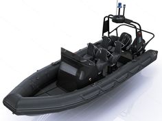 an inflatable boat with four seats on the front and two steering wheel controls