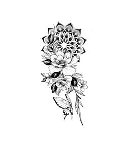 a black and white drawing of flowers