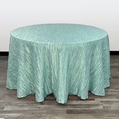 120 inch Crinkle Taffeta Round Tablecloth Tiffany - Bridal Tablecloth Table Cloth For Wedding, Round Table Sizes, Wedding Chair Covers, Wedding Reception Hall, Dining Table Cloth, Blue Tablecloth, Wedding Table Linens, Chair Covers Wedding, Table Overlays