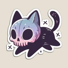 a sticker with a cat skull on it