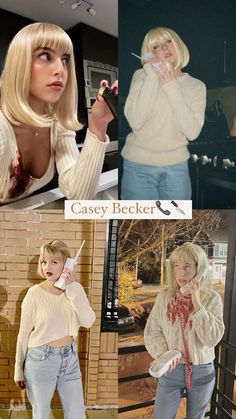 Scream Halloween Costumes Women, Scream Queen Halloween Costume, Blonde Horror Movie Costumes, Drew Barrymore In Scream Costume, Drew Barrymore Halloween Costume, Scream And Sydney Costume, Twitches Movie Halloween Costume, Slasher Movie Costume Ideas, Cool Movie Characters