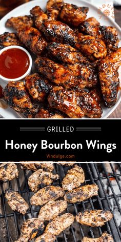 grilled honey bourbon wings with bbq sauce