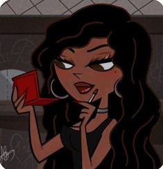 an animated woman holding a cell phone in her hand