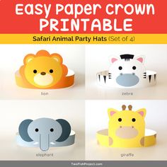 easy paper crown printable safari animal party hats set of 4 for kids and adults