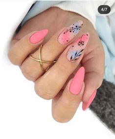 Pink Blue Nails, Trendy Nail Art, Summer Nails Colors, Hot Nails, Nail Inspiration, Floral Nails, Summer Nail, Cute Acrylic Nails, Acrylic Nail Designs