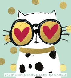 a cat wearing glasses with hearts on it